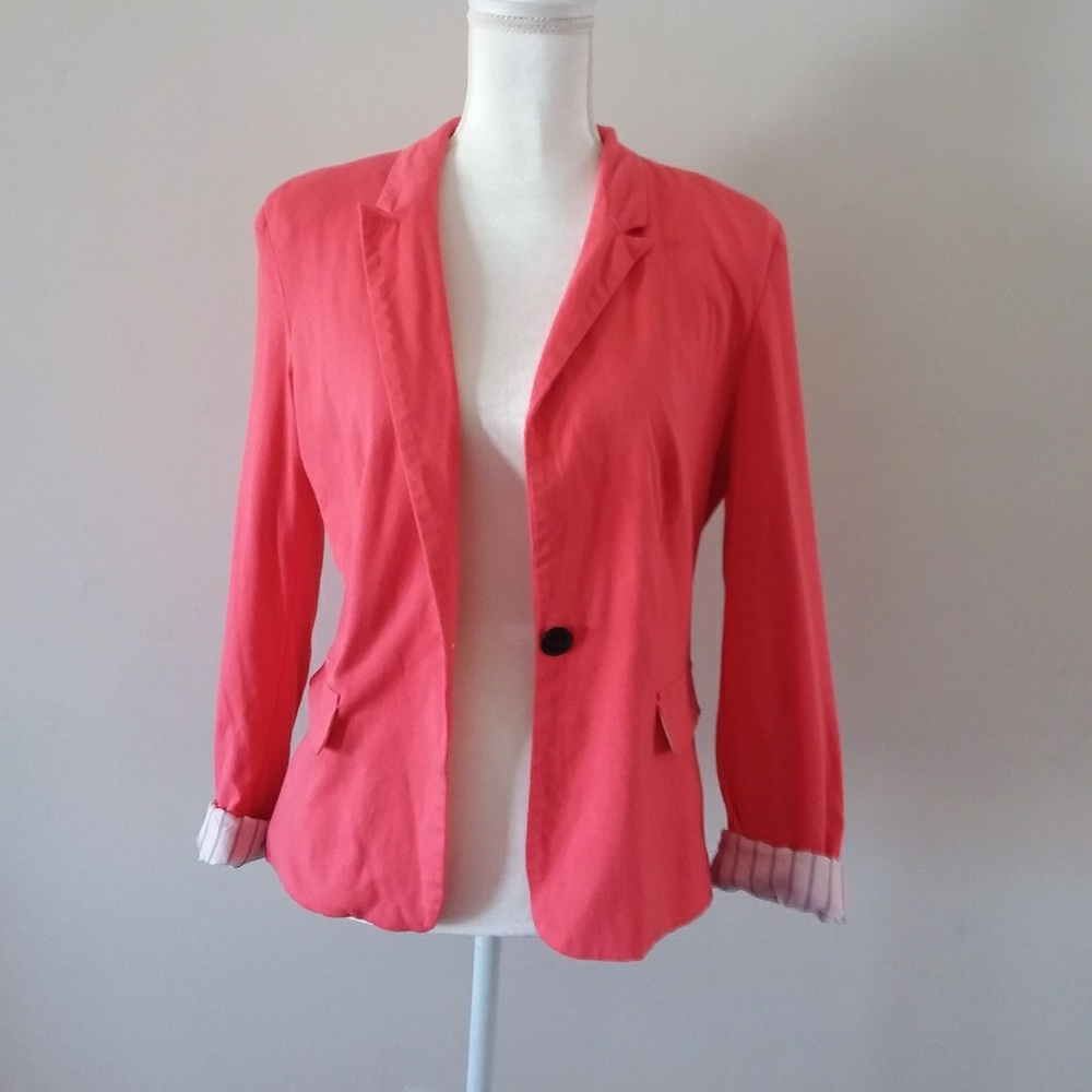 Monteau Coral Blazer/Black & White Stripe Lining